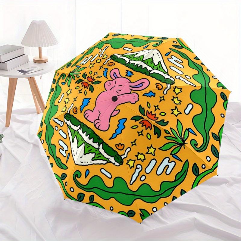 1pc Pink Bunny Automatic Folding Umbrella, Portable & Foldable Design with 8 Ribs, Casual Outdoor Accessory Halloween and Christmas gifts yy