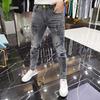 European Men's Spring & Autumn Tiger Head Slim Fit Jeans with Hot Diamond Detail