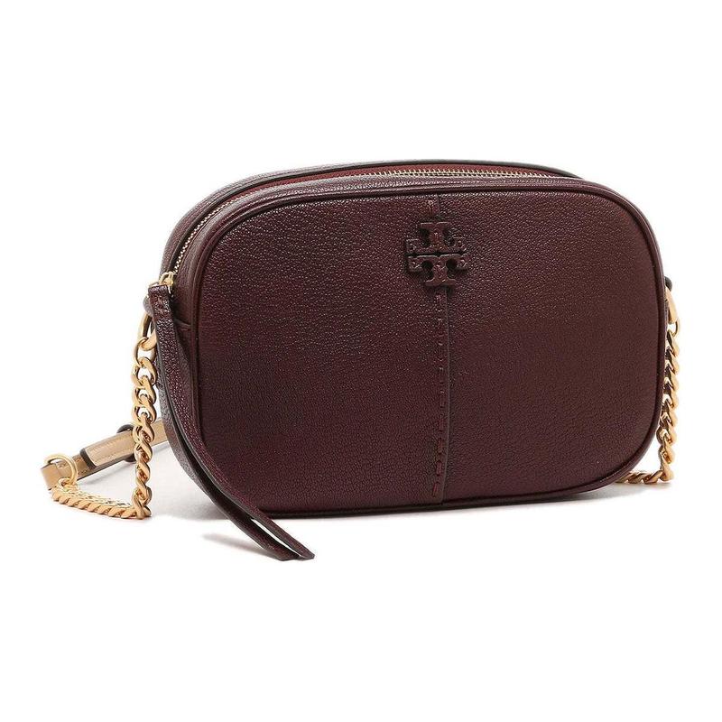 TORY BURCH Tangli Baiqi McGraw solid color double T logo quilted zipper closure pebbled leather camera bag hand shoulder bag women's red 152231-500