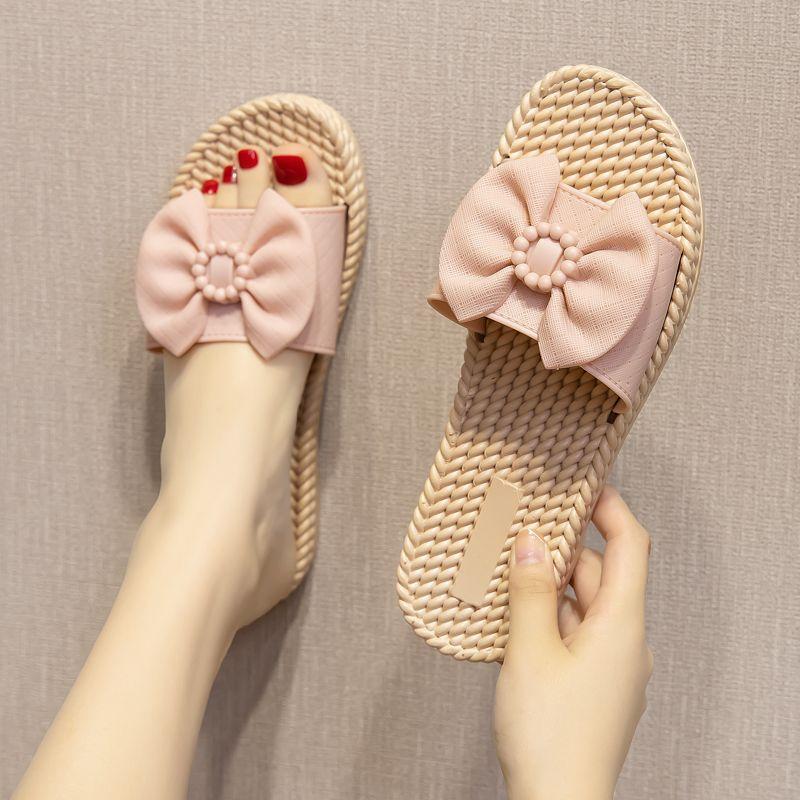Женские тапочки, летняя верхняя одежда, модные нескользящие сандалии, удобные легкие сандалии с бантом, модная женская обувь