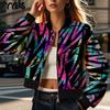 Women's Fashion Casual Colour Block Print Autumn Winter Long Sleeve O-Neck Jackets & Coats