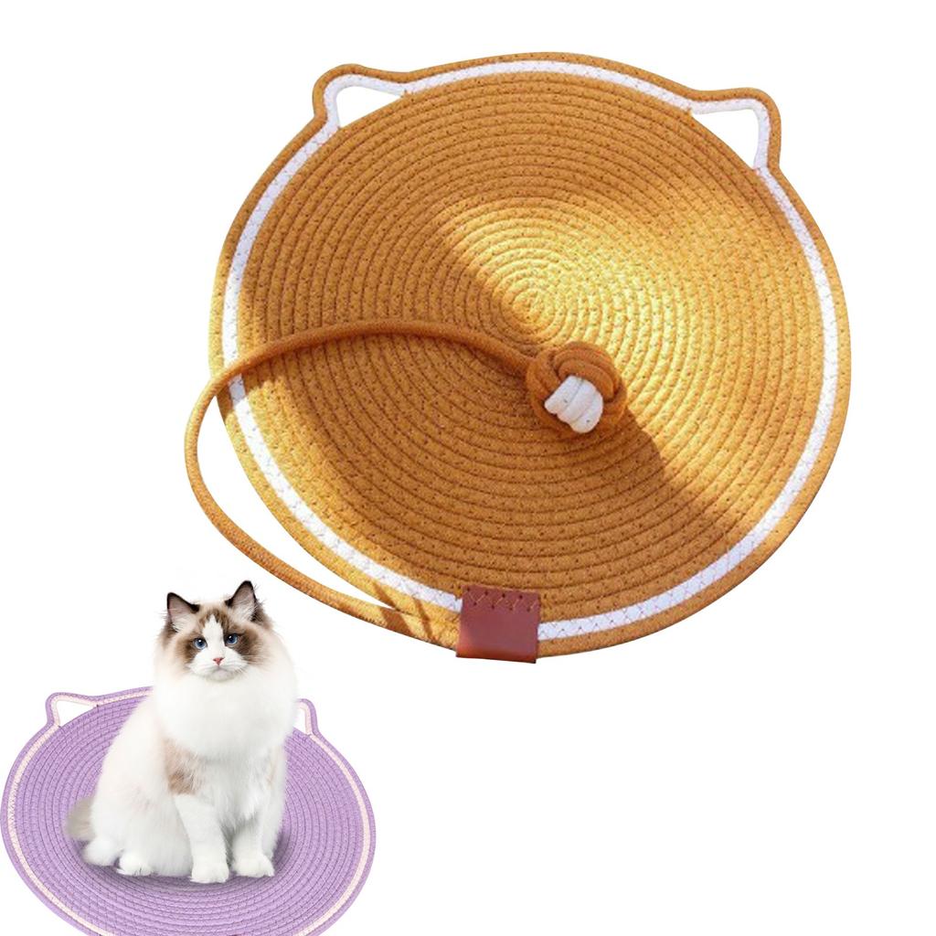 42CM Woven Cat Scratching Pad With Fish Toy, All-Season Pet Resting Mat For Cats