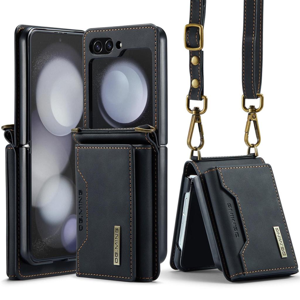 Кожаный чехол M2 для Samsung Z Flip5/4: Кошелек и держатель карт с плечевым ремнем