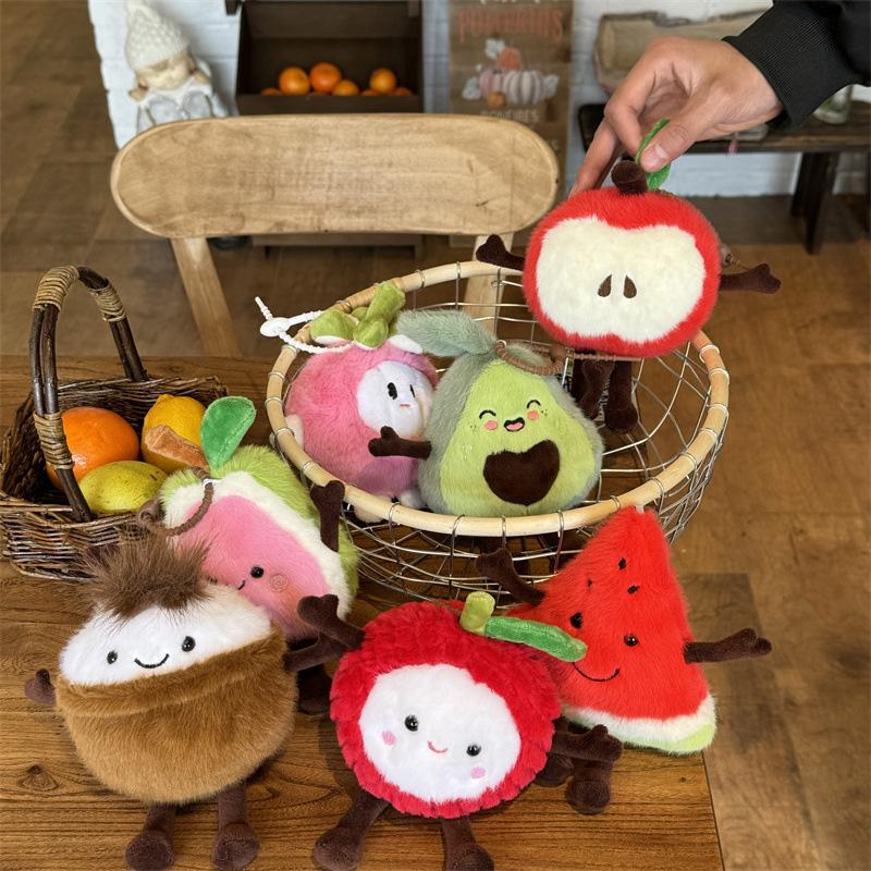 Kawaii Cartoon Coconut Watermelon Plush Key Schoolbag Pendant for Girls Lovely Stuffed Fruit Plush Kids Birthday Gifts