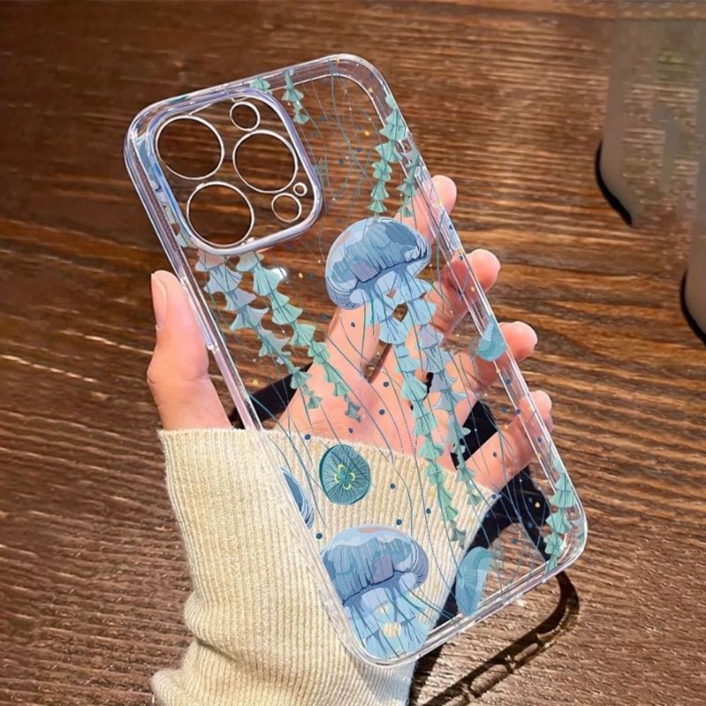 Прозрачный противоударный чехол для телефона для IPhone 16 Pro 16 15 14 11 12 13 Pro Max IPhone 16 15 Plus Чехол для телефона с рисунком медузы