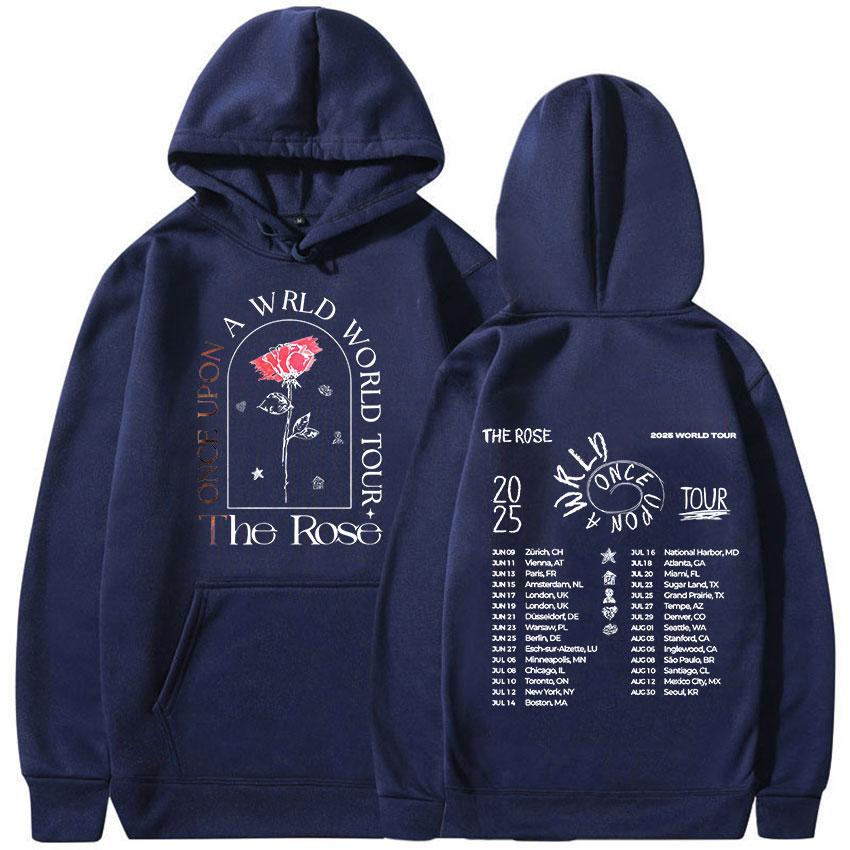 Худи с принтом The Rose Once Upon AWRLD World Tour 2025 Мужское Женское Хип-хоп K-pop Флисовый Пуловер Толстовки Подарок для Фанатов Streetwear