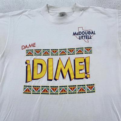 Винтажная футболка Dame Dime Мужская M/L Белая McDougal Littell Техас Графическая Футболка 90-х
