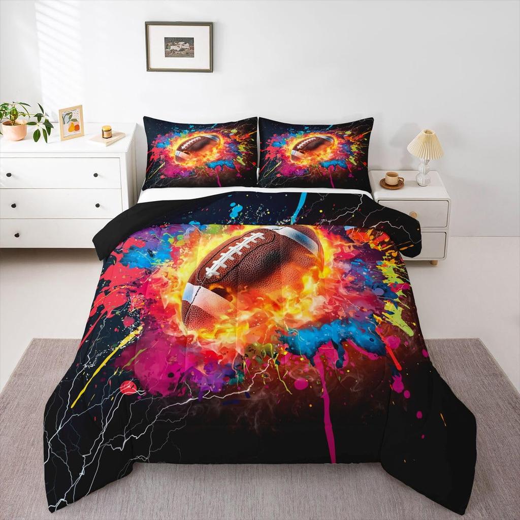 Erosebridal Sports Bedding Set for Boys Twin,Baseball Basketball Comforter Set Soccer Football Bedding Comforter Sets for Kids Teens Men,Red