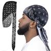 New Men Satin Paisley Printed Durag Turban Bandanas Headwear Silky DuRag Doo Rag Long Tail Pirate Hat Wave Caps Hair Accessories