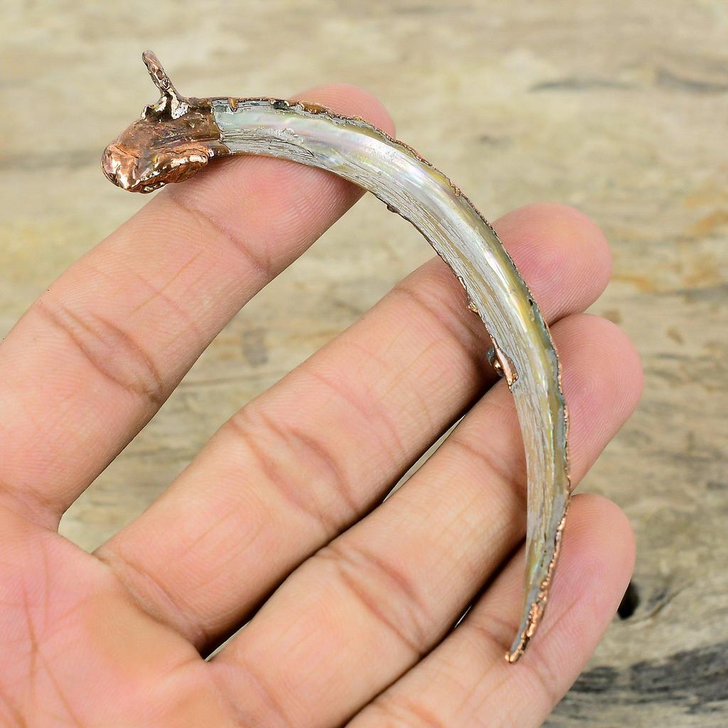 Abalone Shell Rough Pendant Electroformed Copper Pendant Handmade Aquamarine Rough Pendant Electroformed Jewelry For Gifts Gemstone Pendant