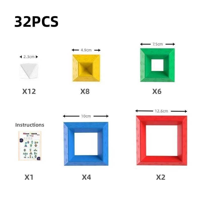 Non-Toxic 32Pcs Building Blocks Pyramid Assembly Puzzle Toys Intellectual Development Brain Teasers Stacker Toy Magic Tower