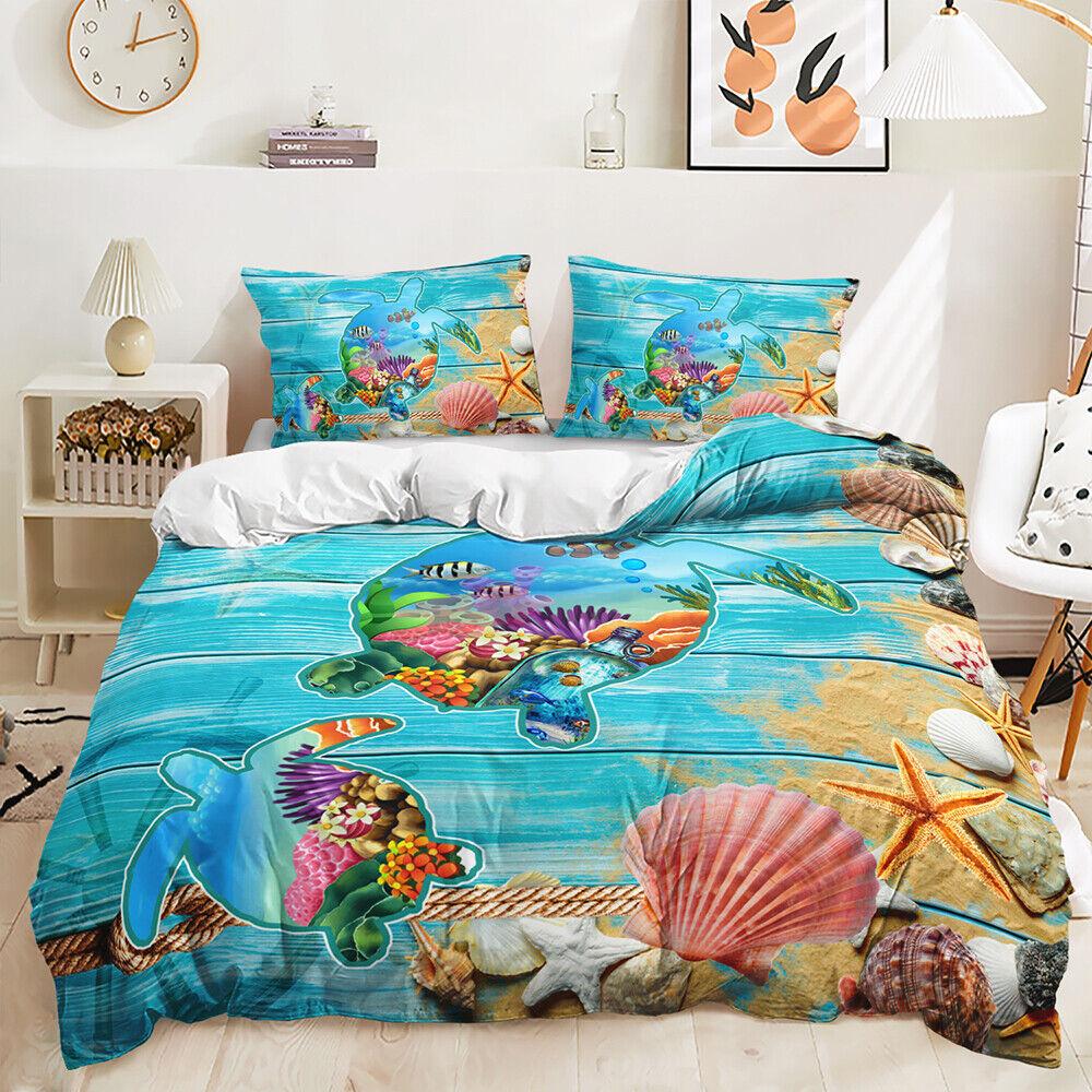Sea Turtle Tropical Beach Bohemian Sea Animals Colorful Duvet Quilt Cover Set