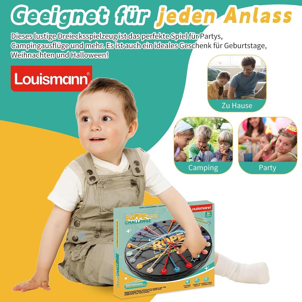 Louismann Brainy Knots Веревочная головоломка-челлендж с логической игрой-стратегией. Логические игры. Узел для детей. Обучающая игра для всей семьи.