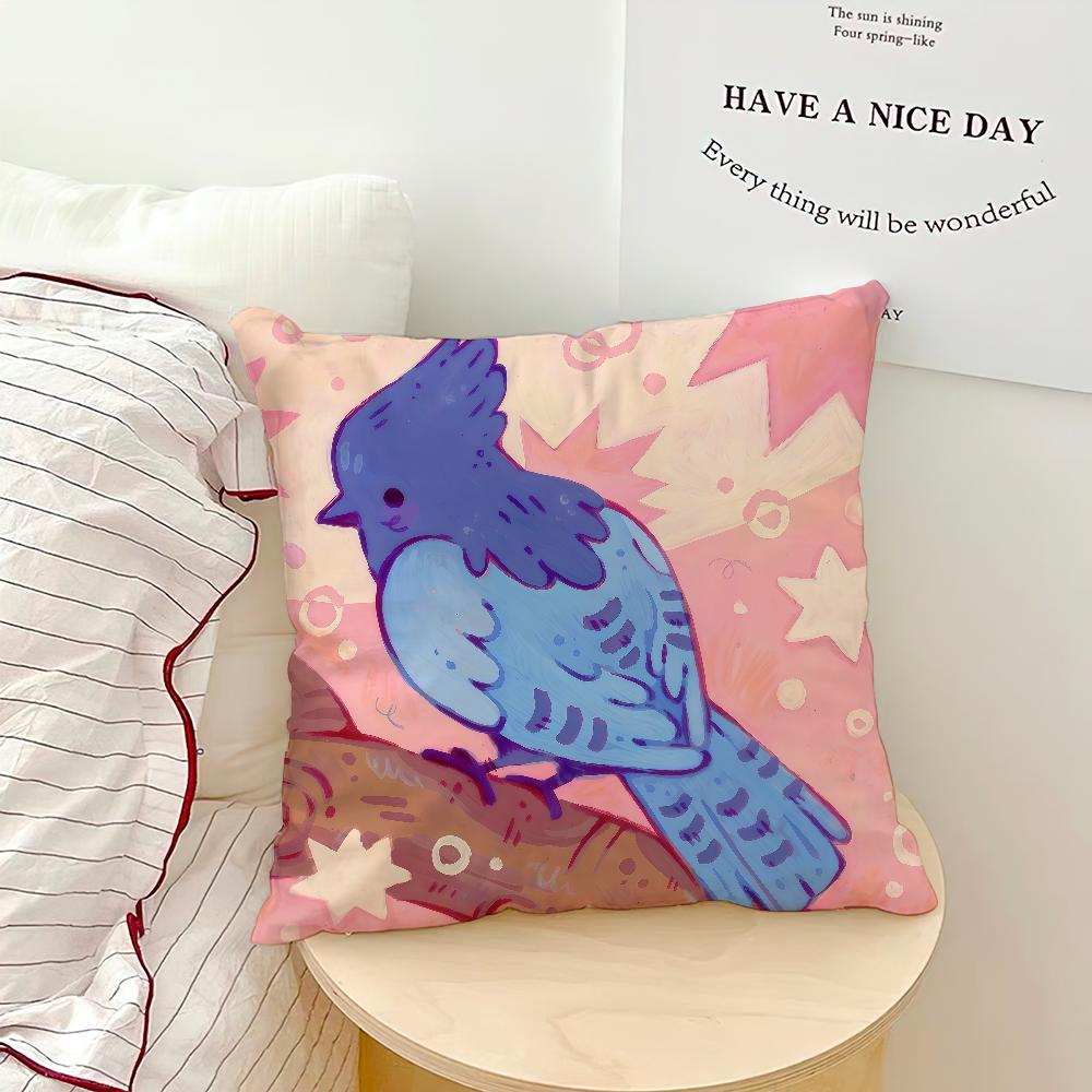 Cute bird illustration art parrot plant kawaii soft pillowcase Sofa Home Living Room bedside Decor pillow cover Gift Party hogar