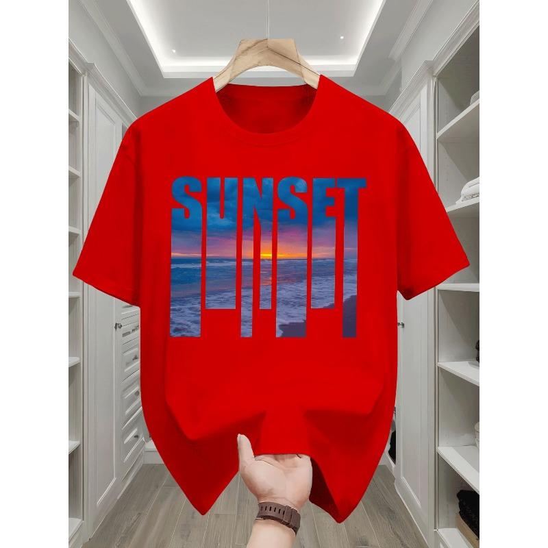 European sizes Boys T Shirt Casual Trendy Sunset Ocean Beach Wave Horizon Sky Colorful Print Kids Wear for Boys Summer Daily Sport Holiday Outfit