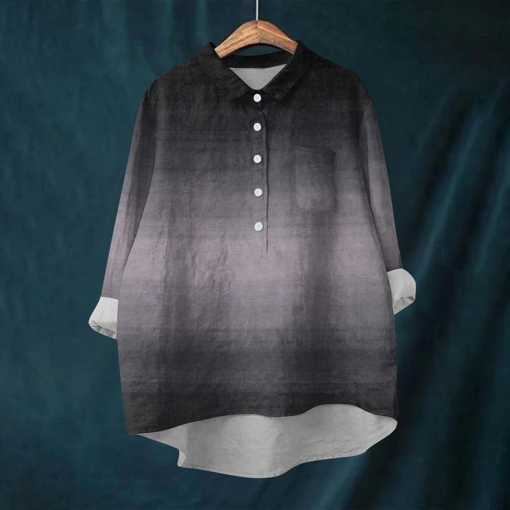 Женская рубашка-блузка с длинными рукавами и принтом на пуговицах, повседневный подол, нестандартный воротник рубашки