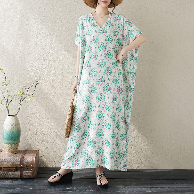 Новые женские платья с коротким рукавом больших размеров в винтажном стиле с цветочным принтом, повседневное свободное длинное летнее платье макси