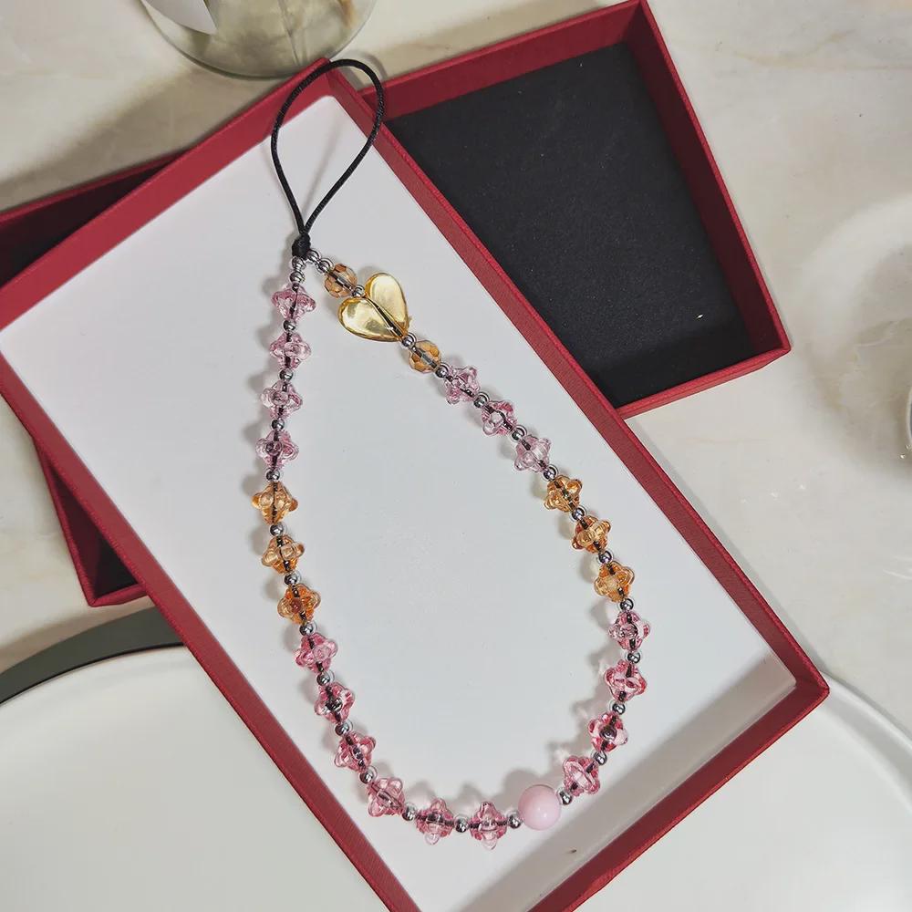 Подвеска для телефона в виде сердца из акрила с градиентом и радугой - бисерный стиль для девочек