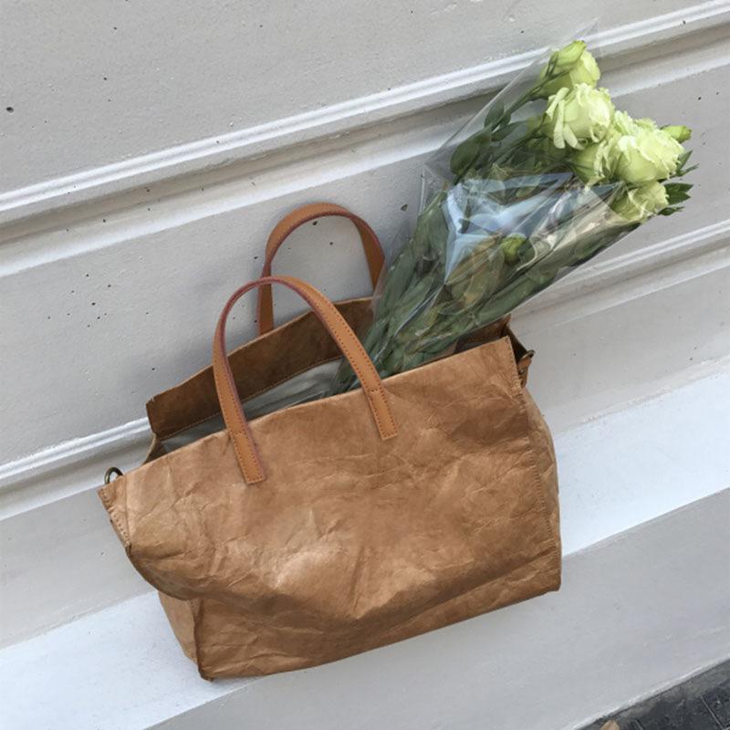 2024 новая одноплечевая косая сумка женская большая вместительная ретро сумка-тоут из крафт-бумаги бумажная большая сумка