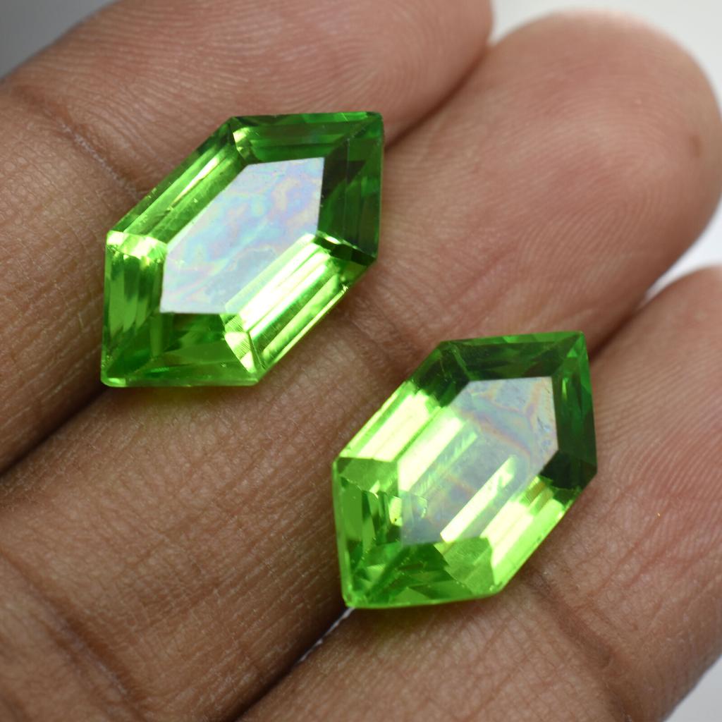 Natural PERIDOT Fancy Cut GREEN Color 16.20Ct Rare Loose Gemstone Pair