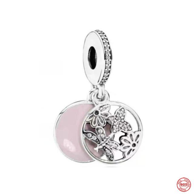 Новый розовый кулон в форме бабочки с цветком, подвеска из бисера, модный оригинальный браслет из стерлингового серебра 925 пробы для женщин, ювелирные изделия своими руками, подарок