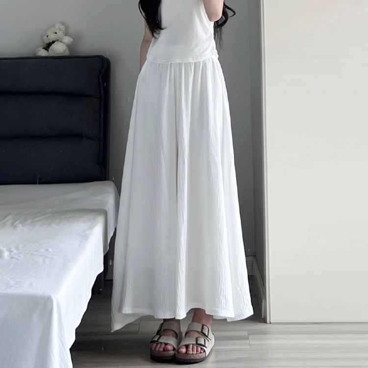 Юбки и брюки из ледяного шелка, антибликовая женская тонкая плиссированная атласная юбка трапециевидной формы с драпировкой и широкими брюками с высокой талией, летняя юбка