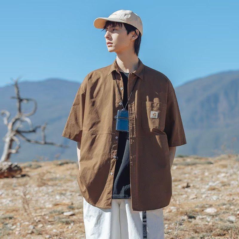 Стильная свободная рабочая рубашка с коротким рукавом в стиле ретро 2024 года - Японский и Гонконгский тренд