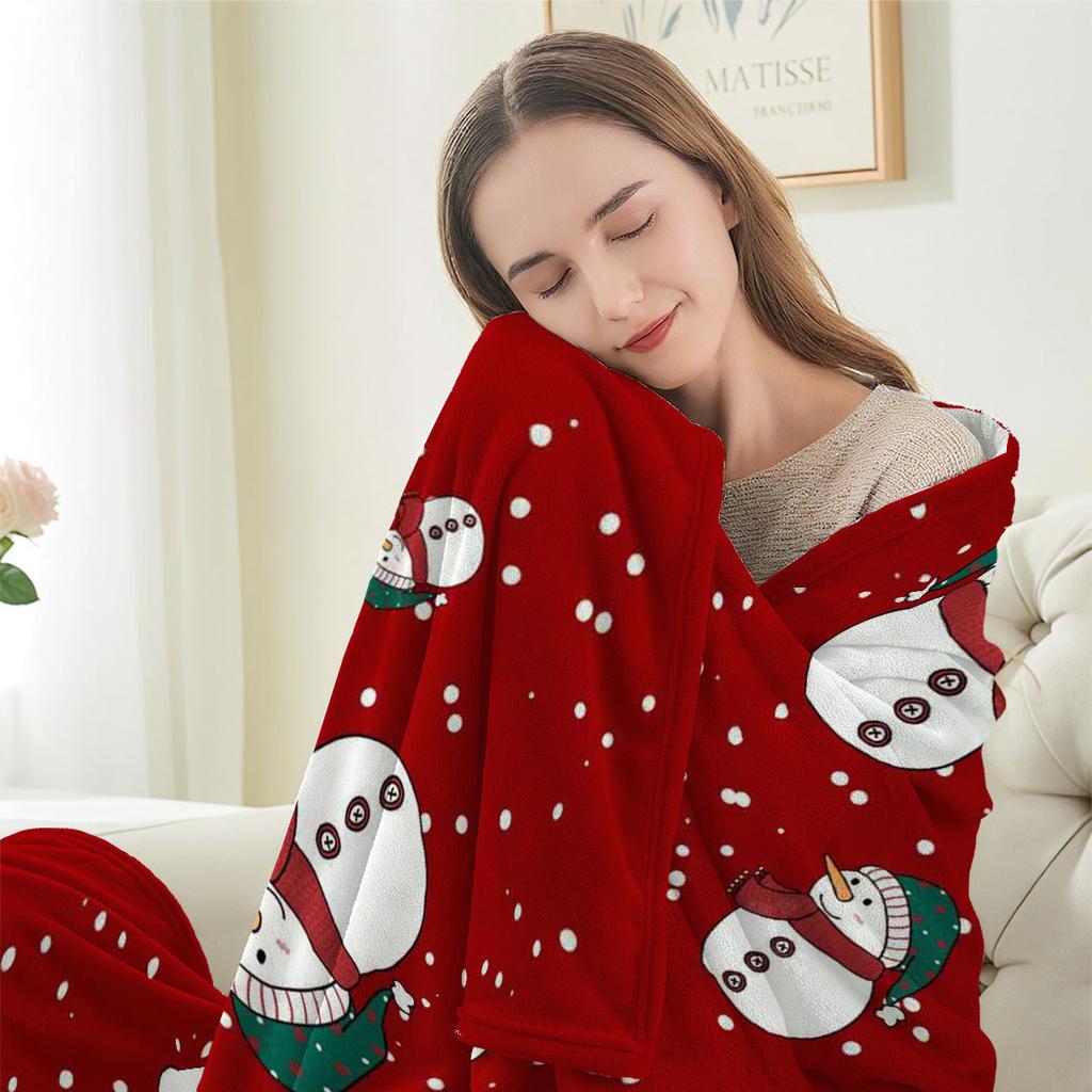 Cartoon Christmas Snowman Printed Blanket for Sofa Travel Camping Living Room Office Conditioning Blanket for All Seasons Gifts