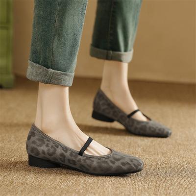 Модная новая весенне-летняя обувь Мэри Джейн из натуральной кожи для женщин, модный леопардовый принт, круглый носок, неглубокие женские туфли-лодочки на низком каблуке