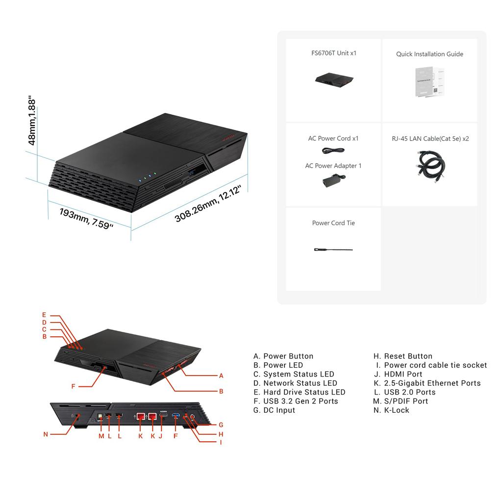 ASUSTOR ASUS Дочерний SSD NAS 6-отсековый FS6706T Flashstor 6 NvMe SSD слот Intel Celeron N5105 Четырехъядерный высокоскоростной порт DDR4 4 ГБ памяти HDMI оборудован