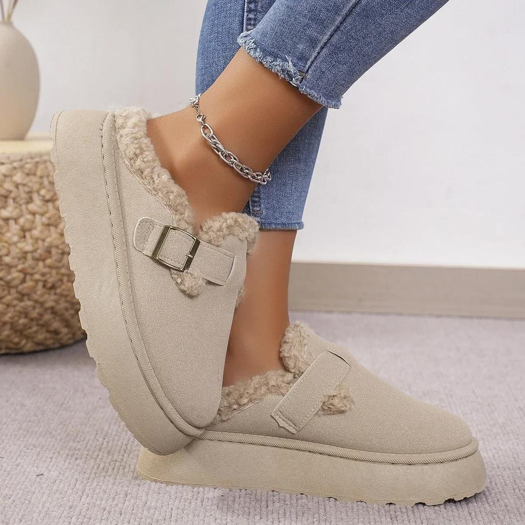 New Luxury Winter Women's Shoes Plush Fashion Retro Bean Shoes Cotton Women's Flat Sole Slippers Platform Women Boots Chaussure