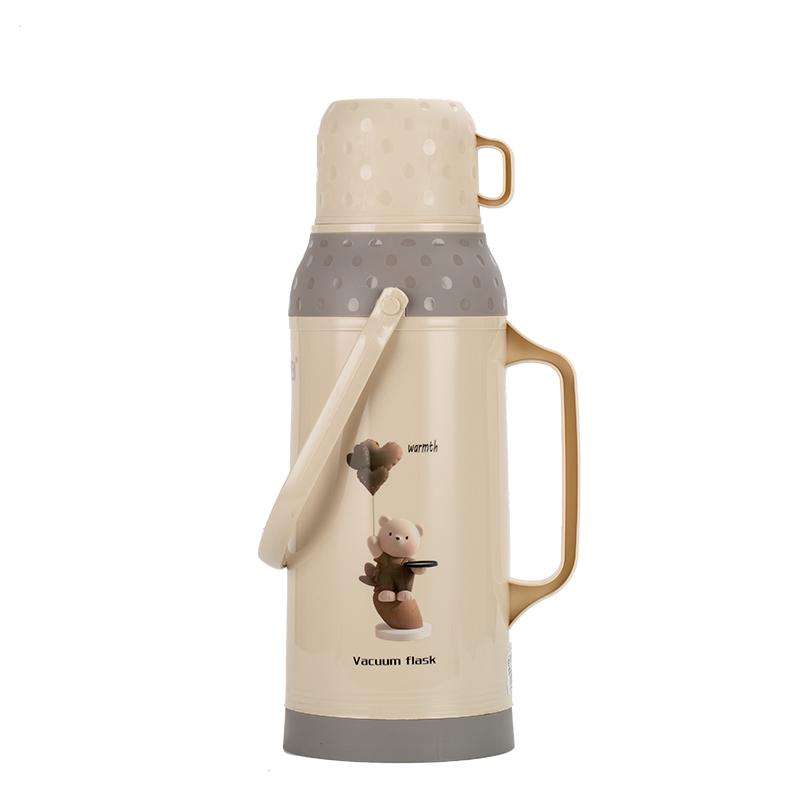 2L Vintage Thermos Flask with Leather Insulation for Dorm/Home - Small, Plastic Shell for Boiling Water