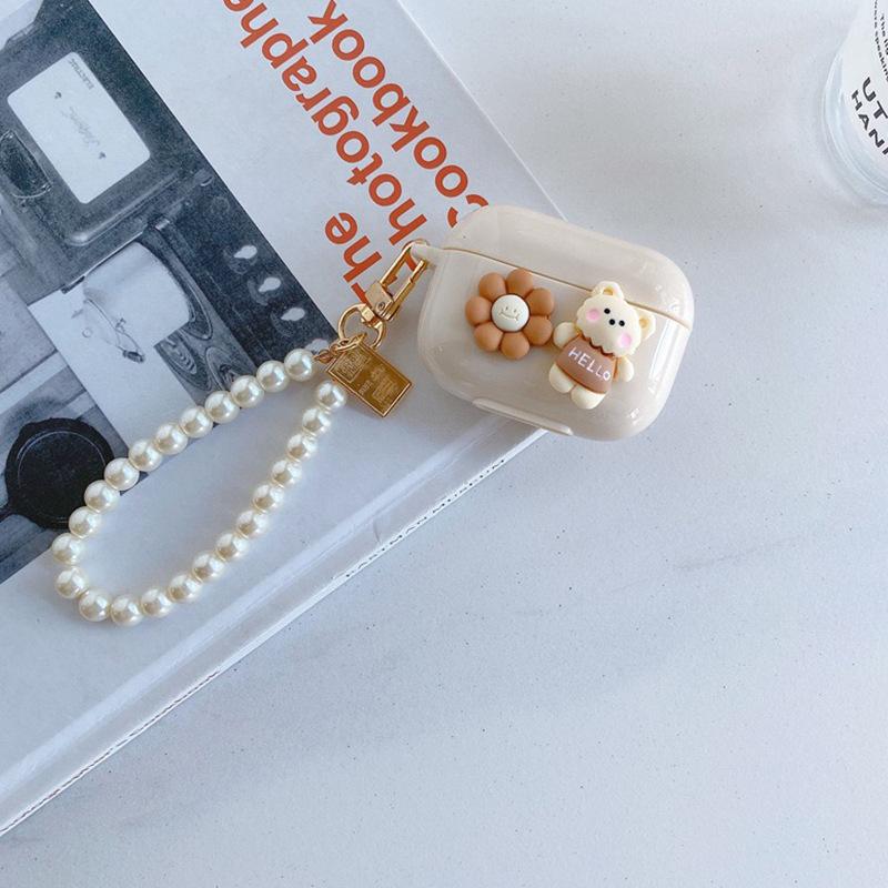 Подходит для чехла наушников Airpodspro Airpods третьего поколения Трехмерный Цветочный Медведь Нишевый Креативный Силиконовый Чехол