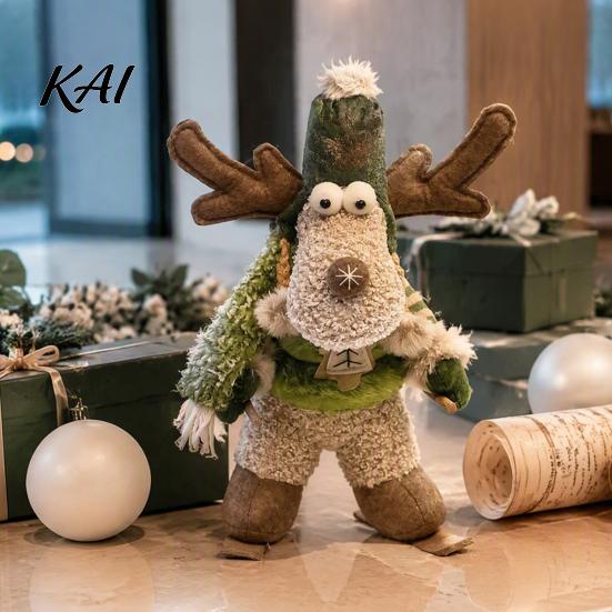Plush Snowman Elk Dolls for Home Decor Green Christmas Figurines, Skiing Reindeer Stuffed Doll, Fabric Holiday Tabletop Ornaments Office Xmas