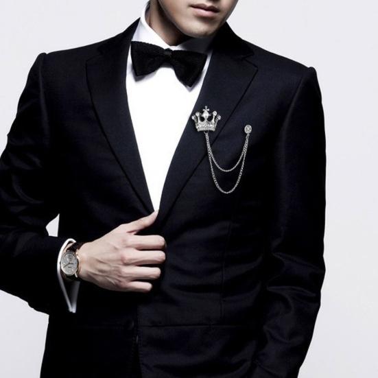 Брошь в форме короны унисекс, цепочка с кисточками, булавка на лацкане, аксессуар для костюма в стиле ретро-корсажа