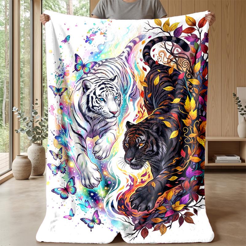 Tiger Yin Yang Fusion Theme blanket Lightweight Warm Flannel Blanket Decorative Throw Blanket for Home Decoration
