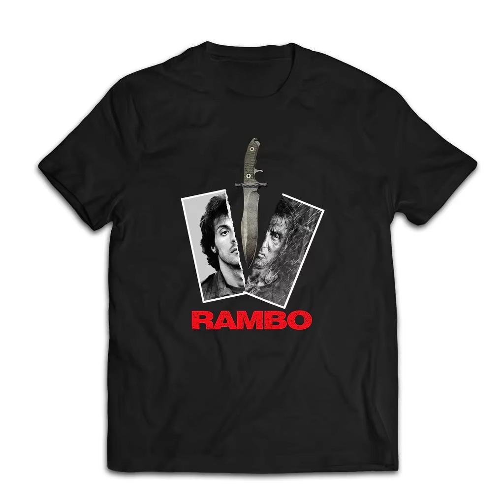Casual Loose Streetwear Summer Retro Top John Rambo Themed Tshirt Iconic Movie Pattern Printed Cotton Tshirt