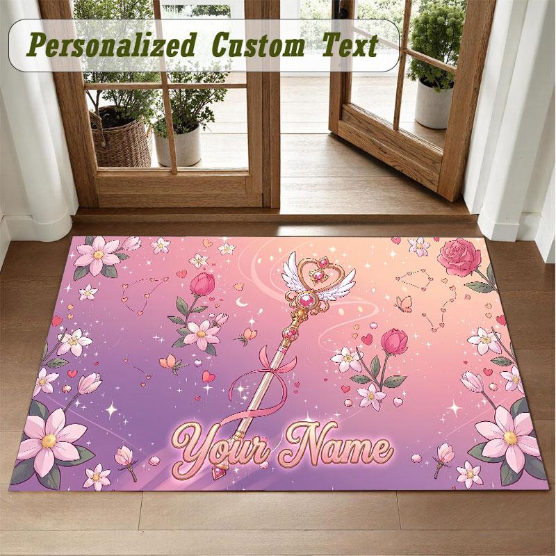 Crystal Velvet Square Rug Custom NameSailor Moon Pattern Non Slip Home Floor Decor Rug