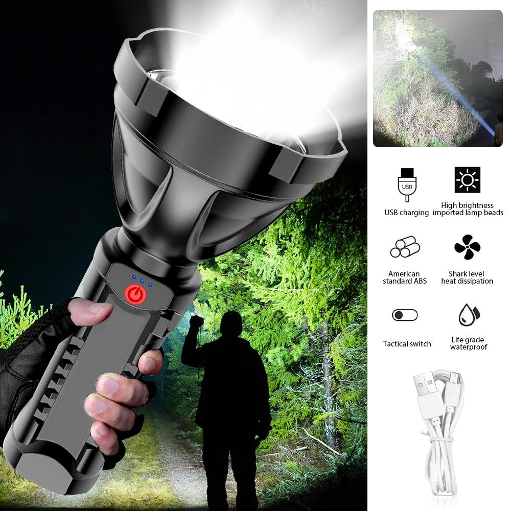 Rechargeable Led Flashlights High Power P500 3Gears Anti-slip Torches Ultra-long Lighting Distance Lamp Outdoor Searchlight