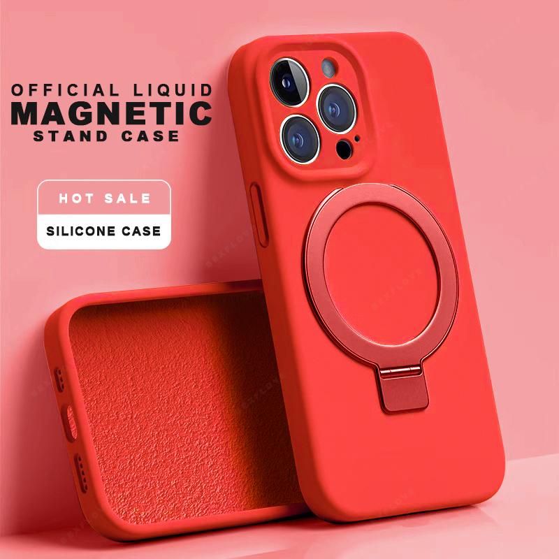 Жидкий силиконовый магнитный чехол-подставка для телефона для iPhone 15 14 16 Plus 11 12 13 16 Pro Max Magsafe Защитный мягкий чехол