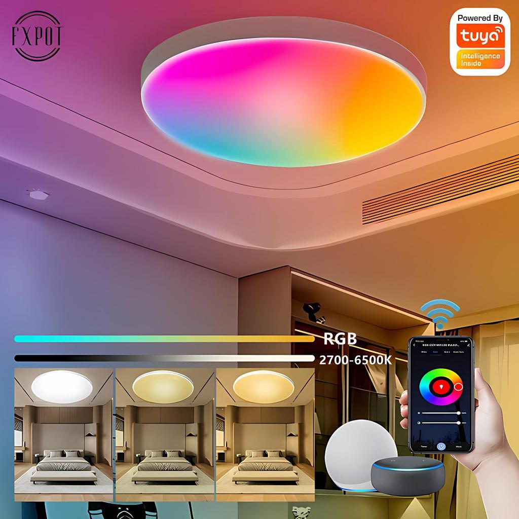 Умная WiFi лампа потолочная диммируемая ультратонкая с голосовым управлением Alexa