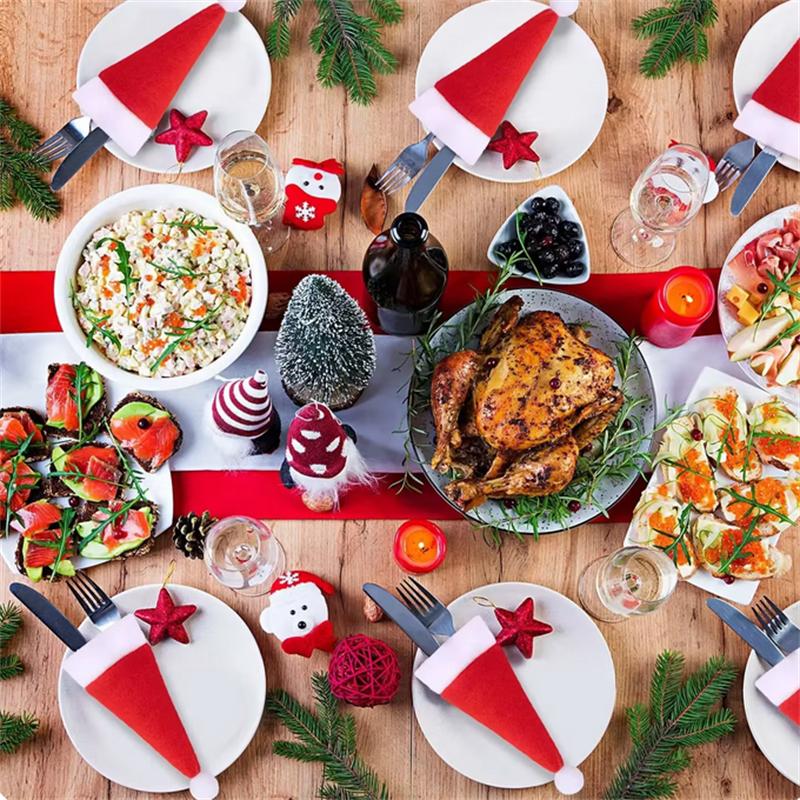Простота Бутылка вина Шляпа Navidad Новогодний карманный нож Вилка Набор Рождественская шляпа Мини-держатель для вечеринки Сумка Декор Веселый рождественский ужин
