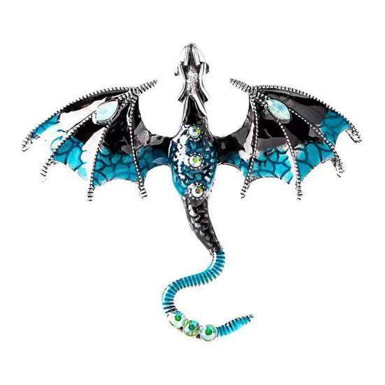 Vintage Oil-Dripping Flying Dragon Brooch Rhinestone Cartoon Enamel Animal Shape Hat