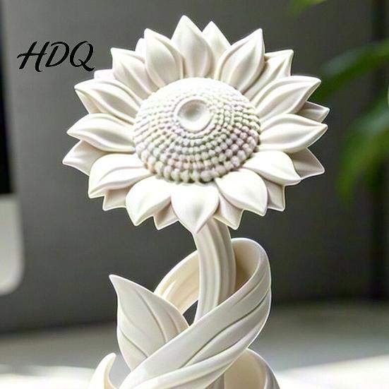 Мини Белый Цветок Декор 3D Печатный Подсолнух Орнамент Скандинавский Стиль Матовый Настольный Декор Художественная Скульптура Эстетичная Настольная Полка Декор Минималистичный