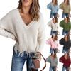 Autumn and Winter Fashion New Style Gray Cotton V-neck Long-sleeved Tassel Ripped Sweater, Casual Loose Blue Ladies Pullover Sweater  Top AL6101
