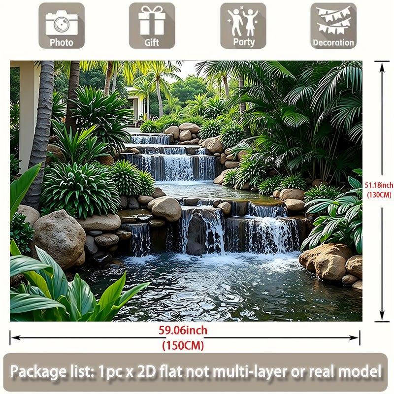2D flat design, 1 piece Cactus Garden Waterfall Banner - 2D flat design, suitable for winter/spring/autumn gatherings