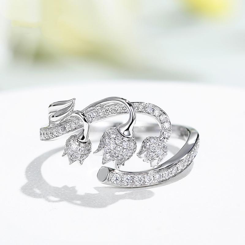 Huitan Aesthetic Flower Adjustable Finger Ring Female Brilliant Zirconia Jewelry for Engagement Ceremony Delicate Accessories