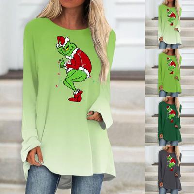 Модная женская повседневная футболка больших размеров с длинными рукавами и круглым вырезом с принтом