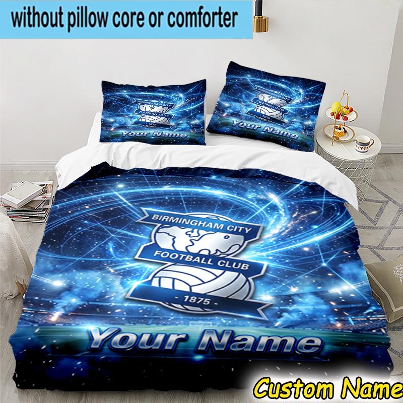 Custom Name Birmingham City Football Club Bedding Set 3PCS Duvet Cover Closure Includes 1 Duvet Cover & 2 Pillowcases for All Seasons Bedroom Decor