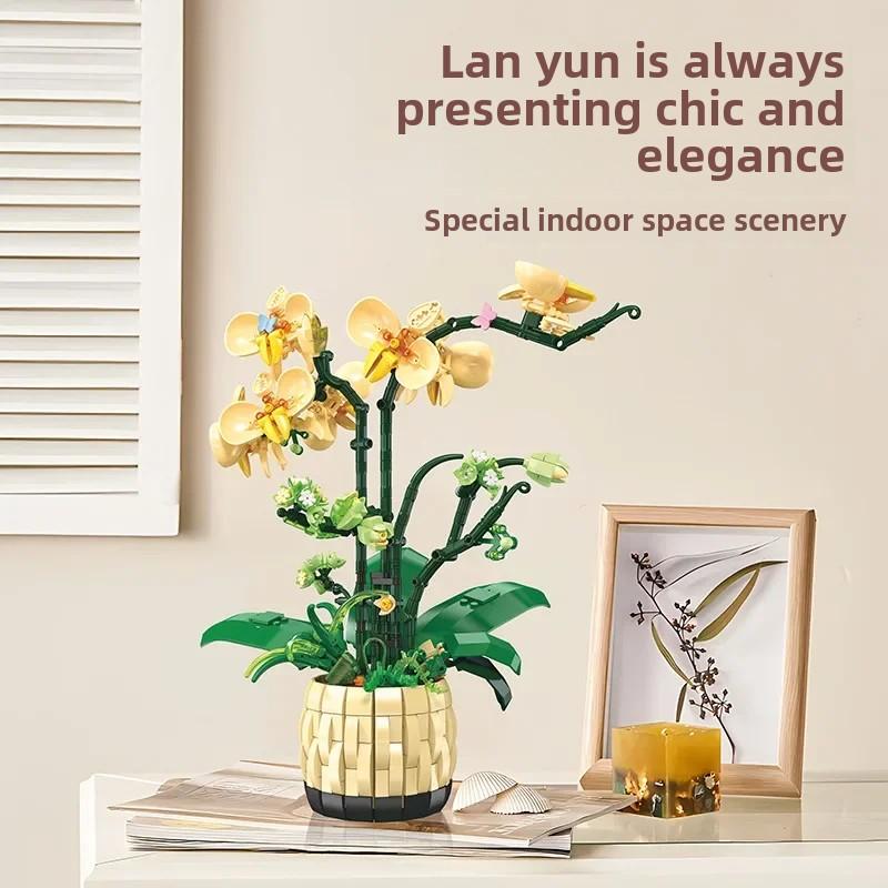 Орхидея в горшке настольная модель подарок девочка собранная вместе сборка строительные блоки игрушка подарок